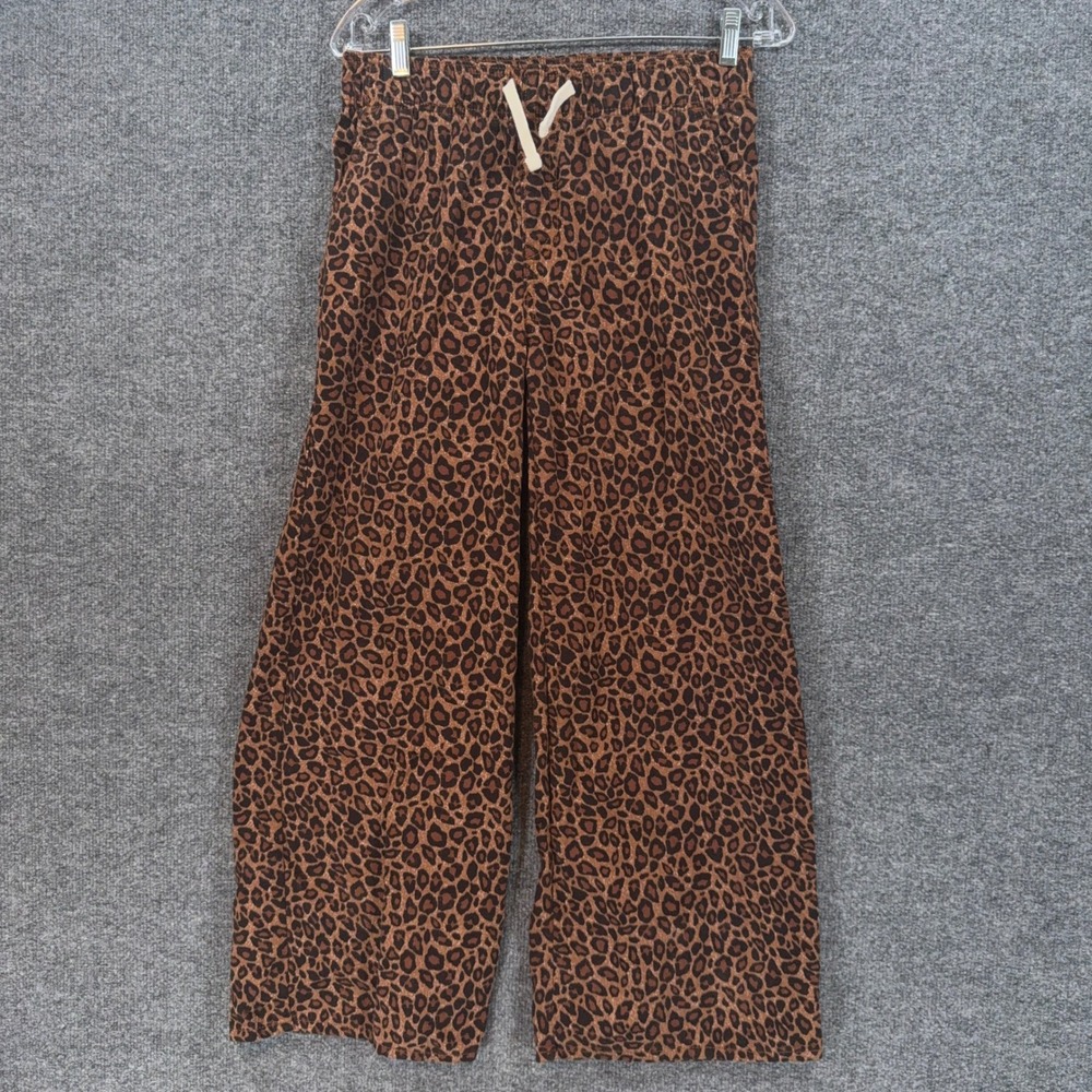 Old Navy Pants Girls XL Brown Leopard Youth Wide Leg High Rise Cotton Casual